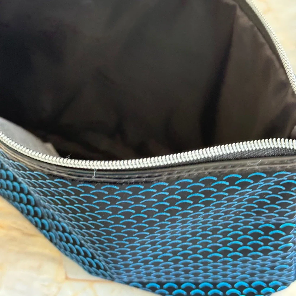 Lancome Black and Light Blue Patterned Cosmetic Pouch